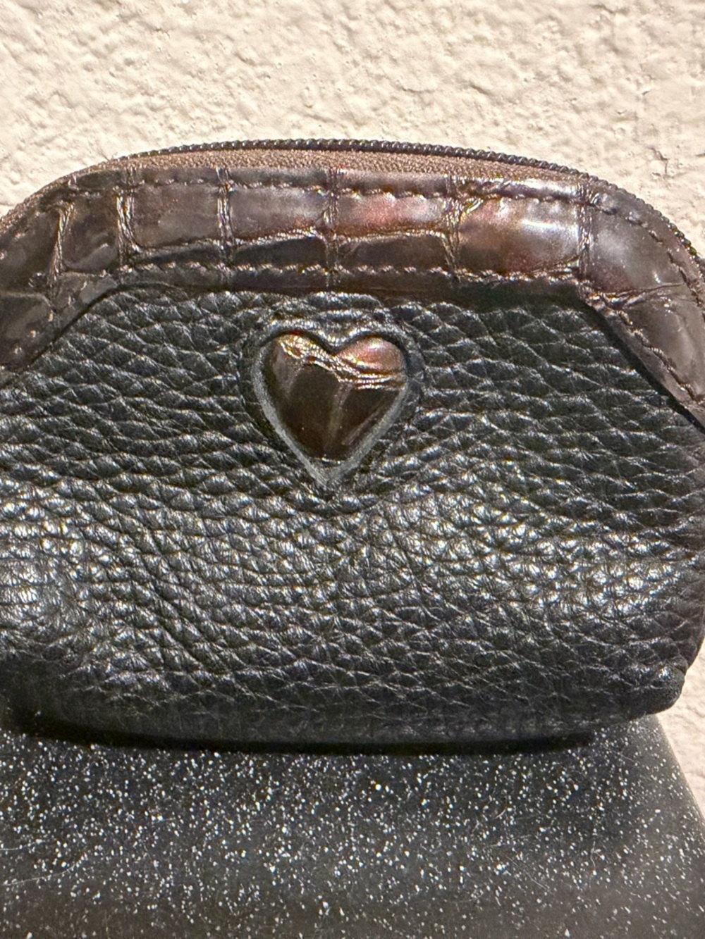 Brighton Black Leather Heart Accent Coin Purse
